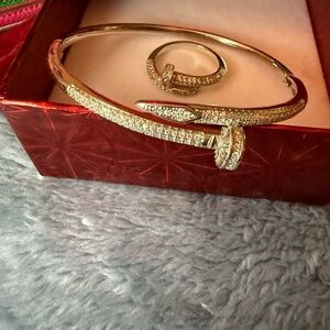 Gold and Silver Snake Design Bracelet and Ring Set